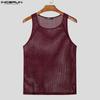 INCERUN Men Round Neck Sleeveless Mesh Netyarn Hollow Tank Tops T-shirts