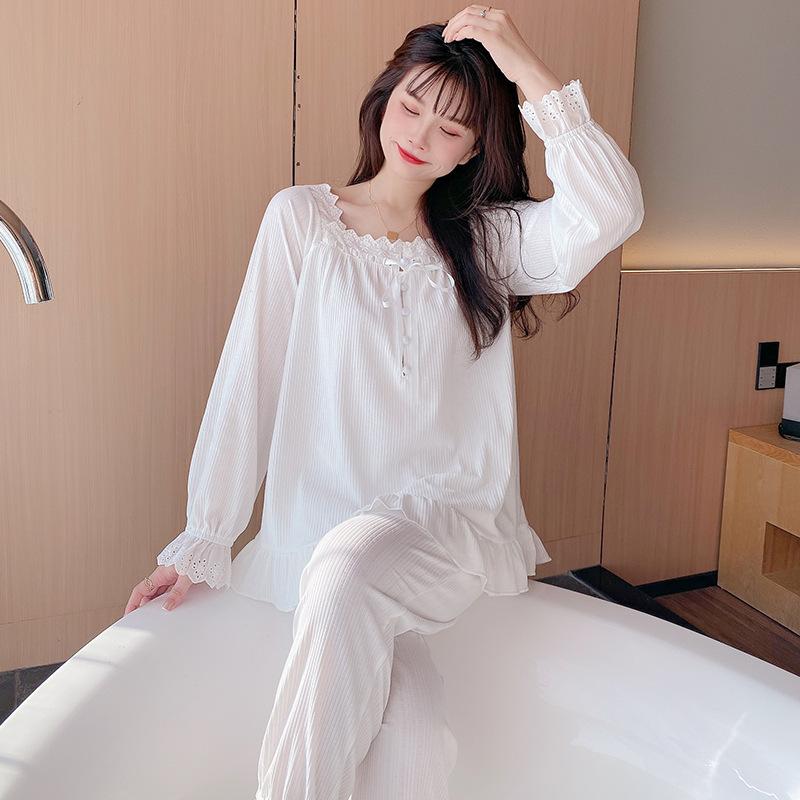 1011 Oh Mi Da Spring New Japanese Sweet Solid Color Fashion Women's Pajamas Princess Style Long Sleeve Loungewear Set
