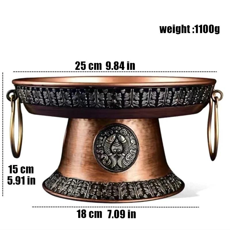 

Tibetan Alloy Fruit Dish Embossed Auspicious Large Size Ancient Red Plate Tantric 25cm Tray Desktop Home Altars Decorative L