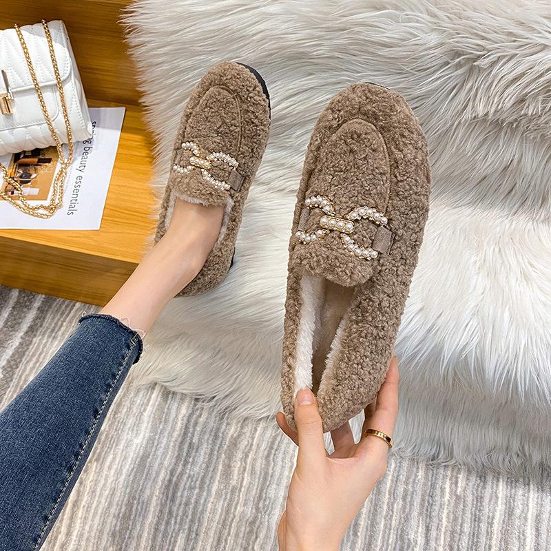 

Туфли Мао Мао женские зимние 2025 новые универсальные туфли-бини из овечьей шерсти с бархатной толстой подошвой большого размера женская обувь 41-43 33 коричневый