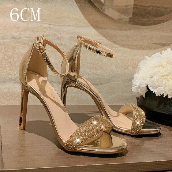 

Fashion 2025 Summer New Women S Sandals With Thin Heel Round Head With Crystal Open Toe Korean Version Suede Heel Shoes Lady High Heels 34