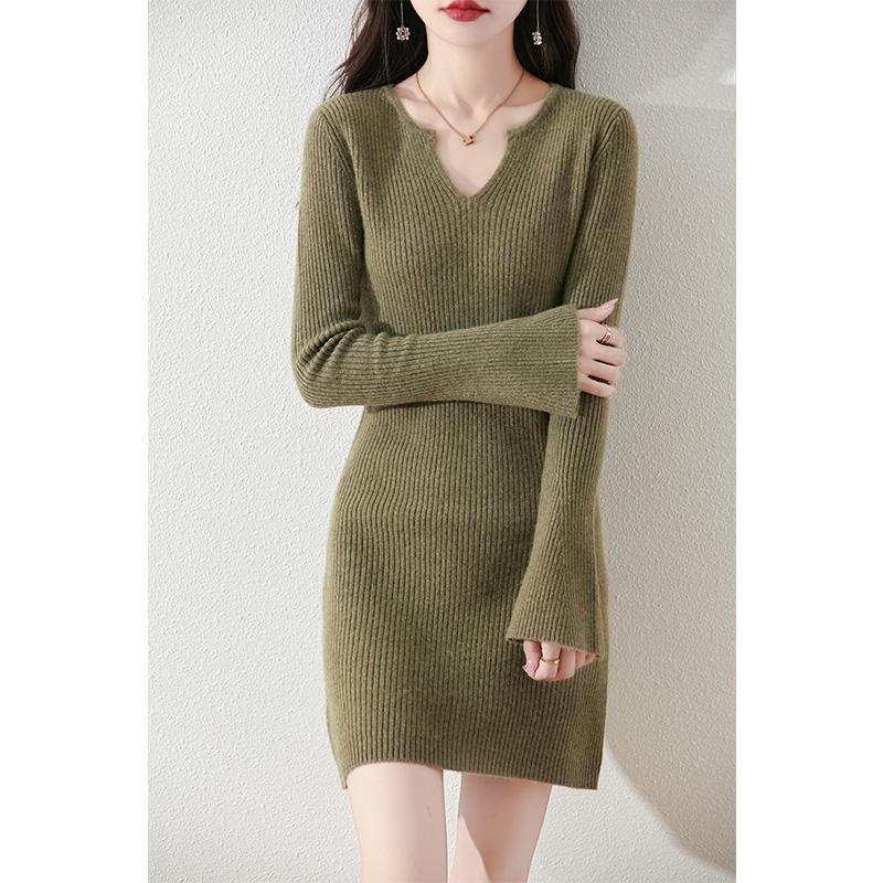 Women's Cashmere Dress Qinghe Cashmere 30% Cashmere 70% Wool Autumn and Winter Cashmere Skirt Soft and Warm