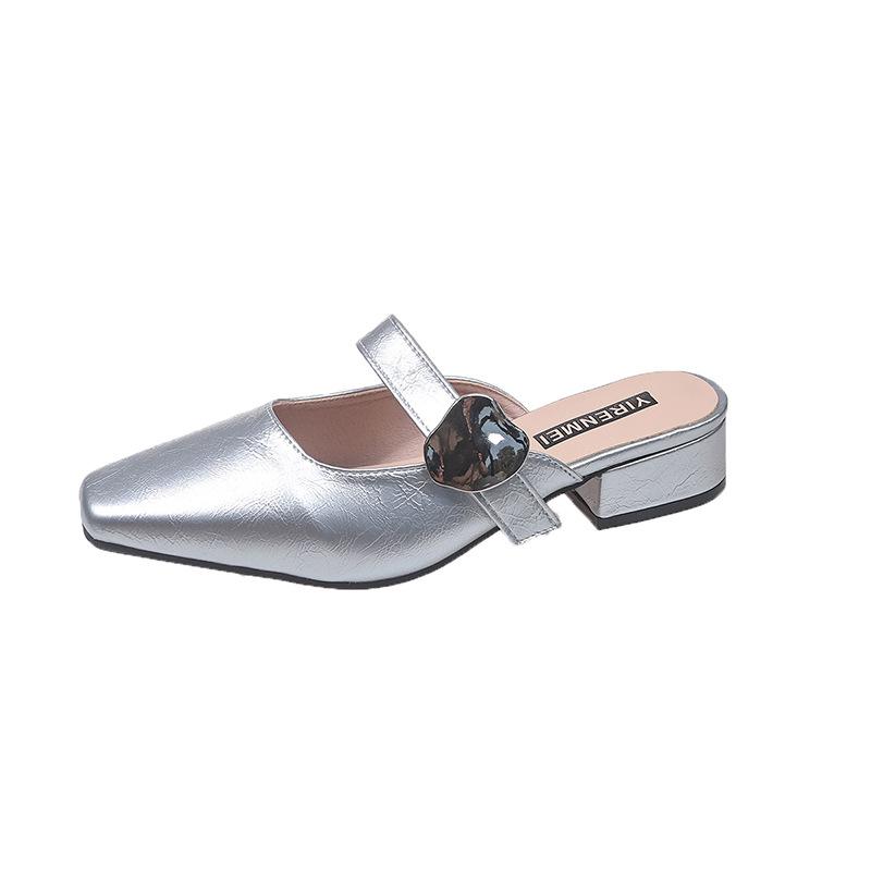 Slippers Women's Spring and Summer 2025 New French Bag Head with Sandals Square Head Thick Heel Fashion High Heels