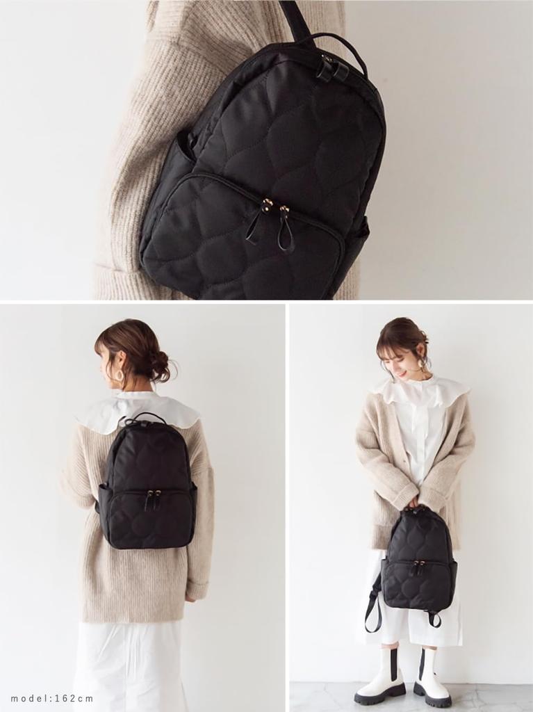Gratante Quilted Mother's Backpack, Women's, Lightweight, for Commuting and School, Abb-g0024 (Black)