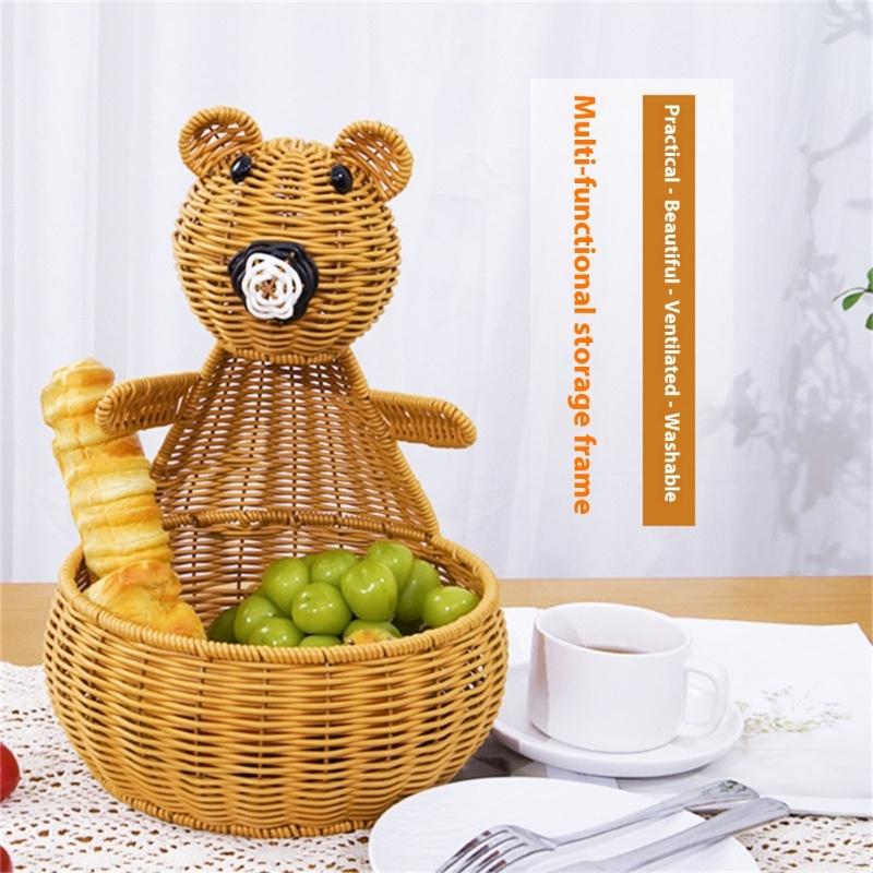 Multifunctional Kitchen Storage Basket Plastic Construction Imitation Rattan Woven Organizers For Fruits Snacks Display