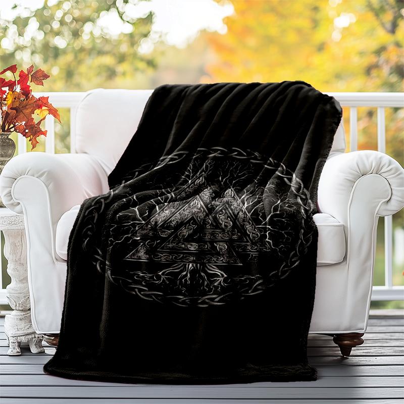 Viking Runes & Tree of Life Flannel Blanket Soft All-Season Throw, Design for Camping, Car Travel, Hiking Sofa, Bed, Office Perfect Gift for Parties
