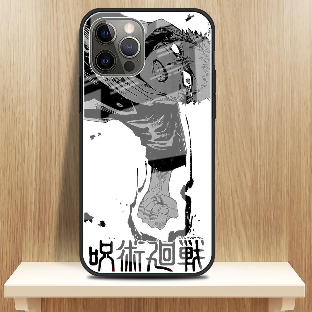 Tempered Glass Case Apple iPhone 13 12 Mini 11 Pro Max XR XS SE 2020 7 8 Plus 6 6S X Phone Cover Back Shell Anime Jujutsu Kaisen