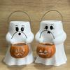 Ghost Bucket Candy Holder Lighted Halloween Treat Bucket Ghost Holding Light-up Pumpkin Lantern Bucket for Party Favors Trick or Treat
