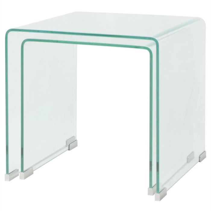 Ensemble de tables gigognes - vidaXL - 2 pièces - Verre trempé - Transparent - Design contemporain