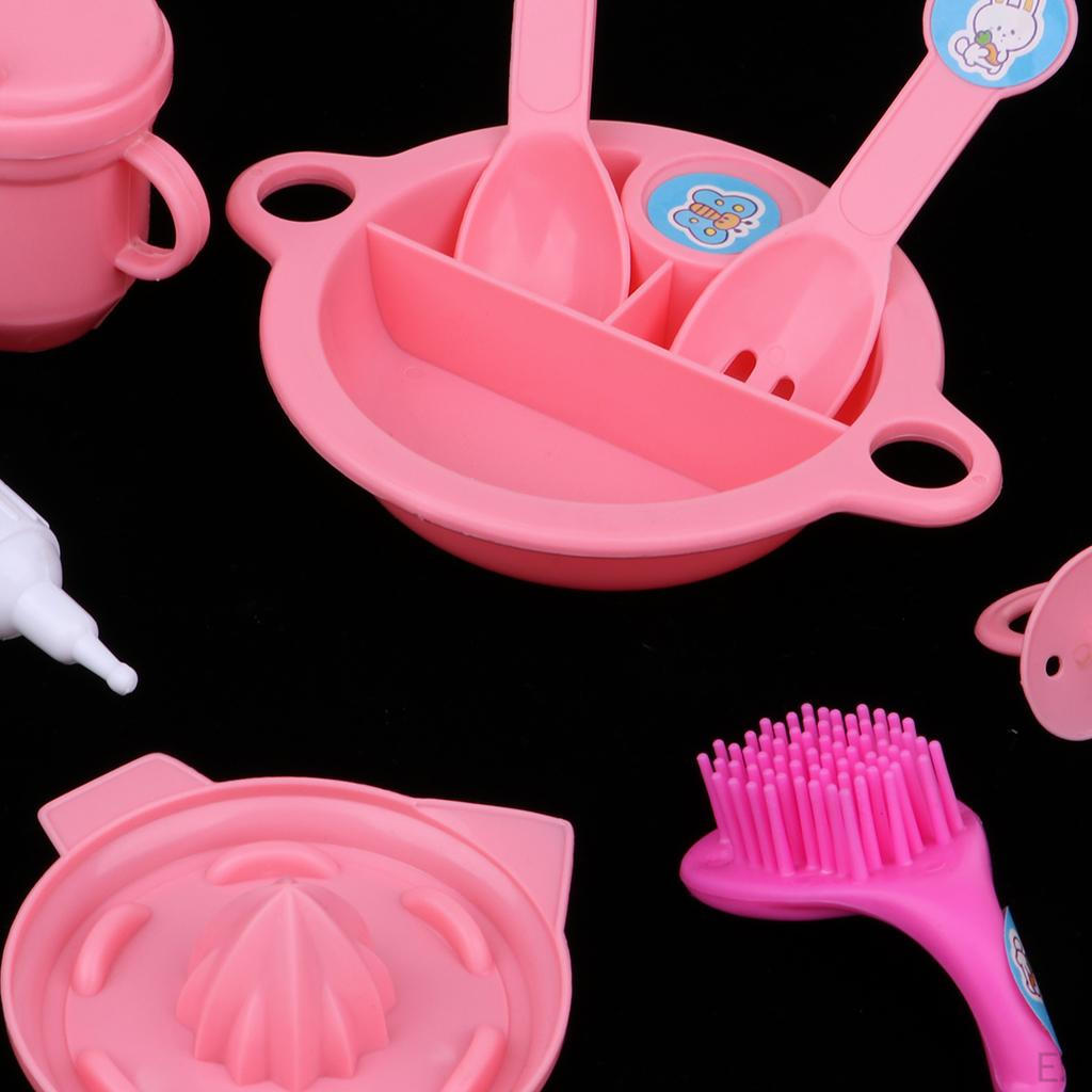 Set de tacâmuri de simulare din plastic din 8 bucăți, model de veselă pentru păpuși fete