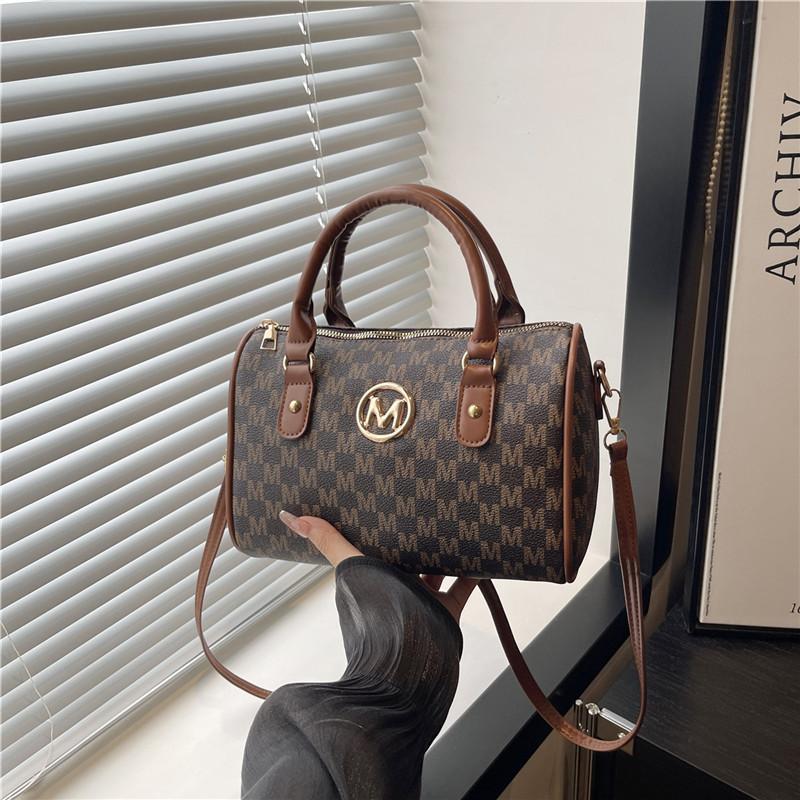 Women's bag new retro printed portable cylinder bag large capacity trendy versatile shoulder bag fashionable broadband messenger bag