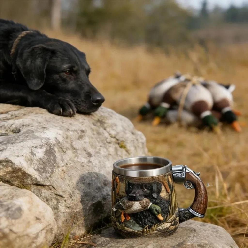 Caneca de Café Hunter – 350ml de Aço Inoxidável com Tema de Caça e Design Camuflado | Presente Único para Homens, Pai, Marido, Amante da Natureza