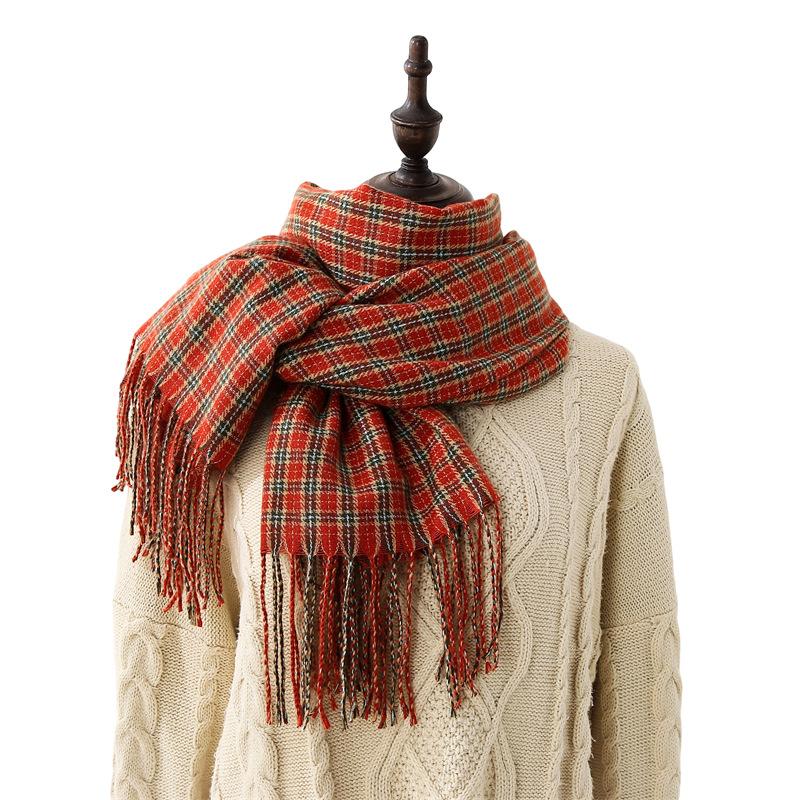 Scarf Women's 2025 New Sweet Color Matching Plaid Scarf Warm Thickened Scarf Shawl