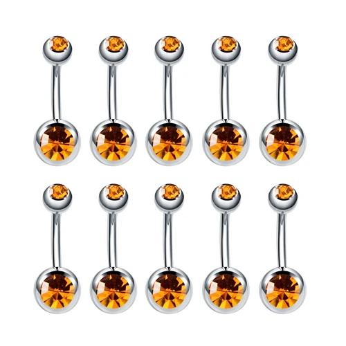 

10Pcs Stainless Steel Belly Button Piercings Navel Earrings Gemed Goth Belly Rings Piercing Ombligo Punk Body Jewelry Women Men Curved barbell&Navel & Bell Button Rings&Body