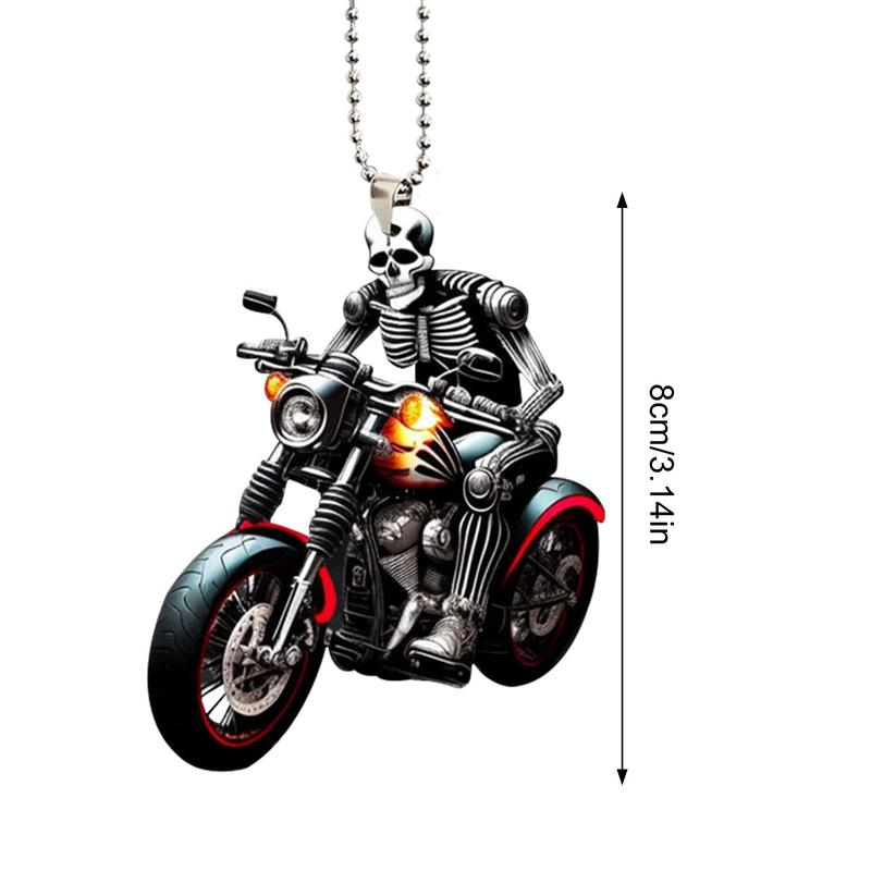 Car Arylic Skeleton Ornament 2D Flat Acrylic Pendant Quirky Skeleton Automotive Trim Seasonal Decorations With Lanyard For Key