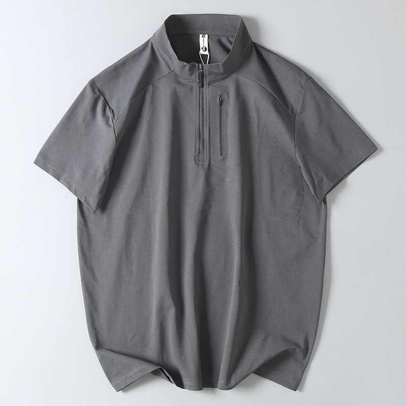 Original Foreign Trade Surplus Outdoor Sports Half-Zip Quick-Dry Short-Sleeve T-Shirt for Men, Summer Breathable Running Stand-Collar Top