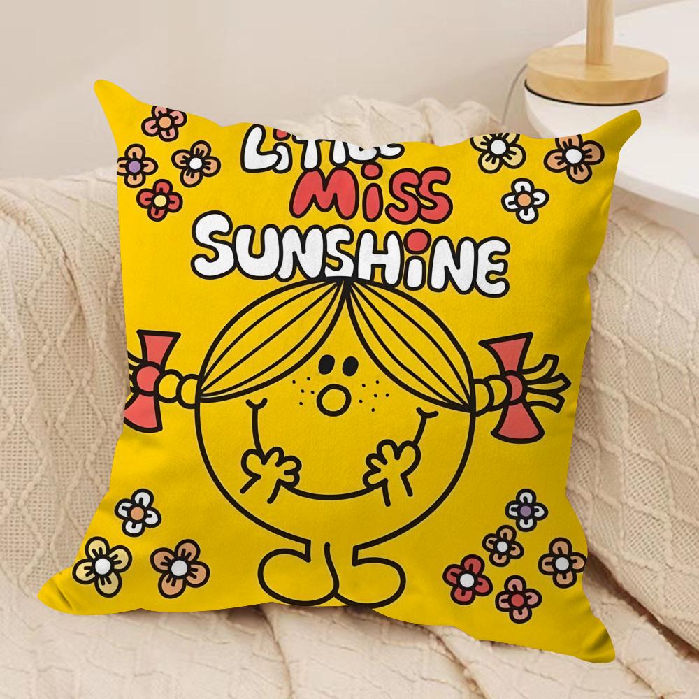 Mr Men and LLittle Miss Cushion Cover Soft Plush Fabric DoubleSided Printed Sofa Cushion Cover for All Seasons Home DecorGift