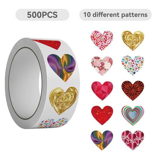 500 Pcs Heart Shaped Stickers 1" Self Adhesive Stickers Roll Love Heart Pattern Decals for Valentine's Day Wedding Card