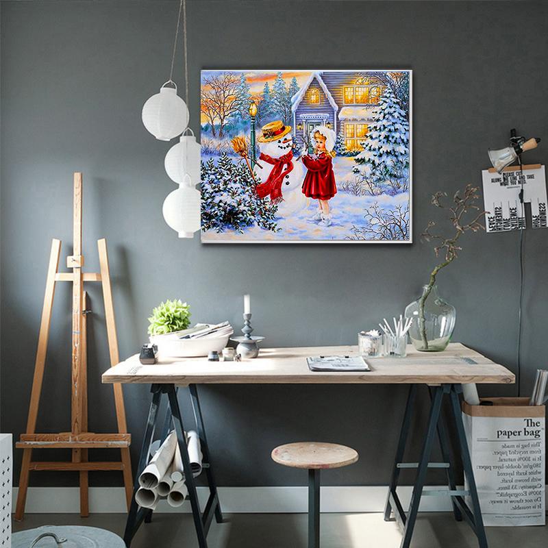 Pintura de diamante quadrado/redondo completo, menina da neve, 5d, faça você mesmo, bordado de diamante, mosaico de natal nevando, bordado, decoração para casa