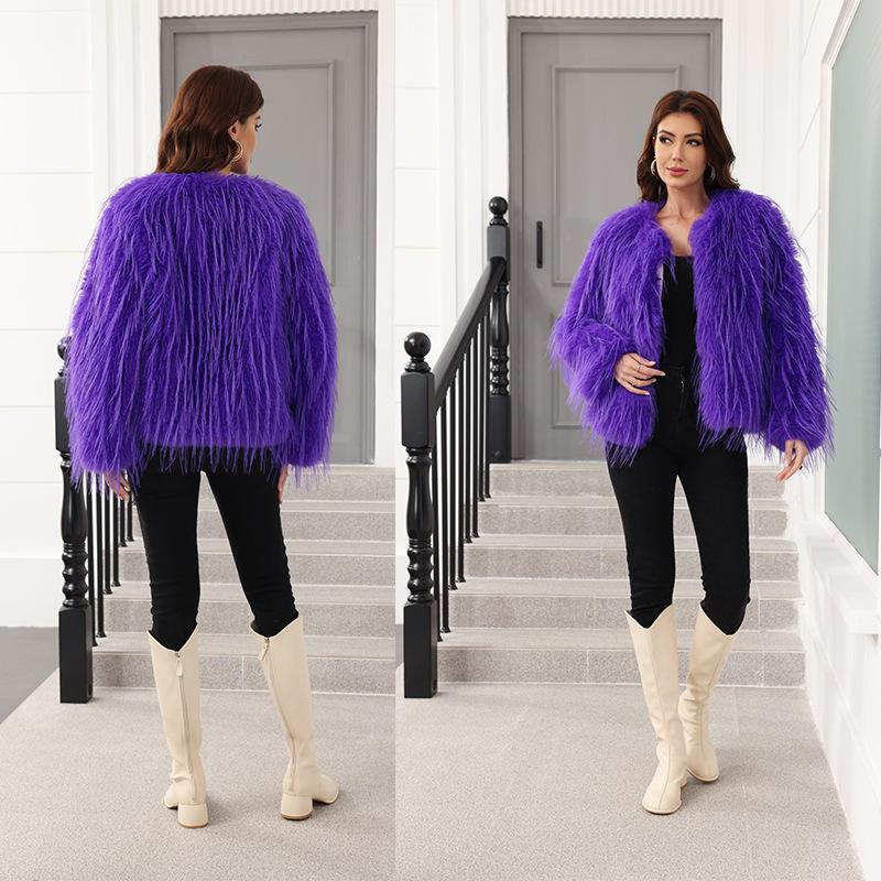 

Источник искусственный мех лисы мытый волос длинные волосы куртка женская короткая зимняя плюшевый кардиган свободный XXXL фиолетовый