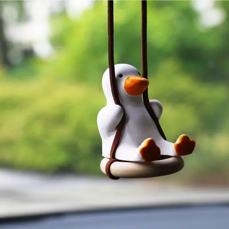 Cute Car Interior Duck Anime Decoration Gypsum Auto Rearview Mirror Pendant for Swing  Car Decoration Accessories Dropship