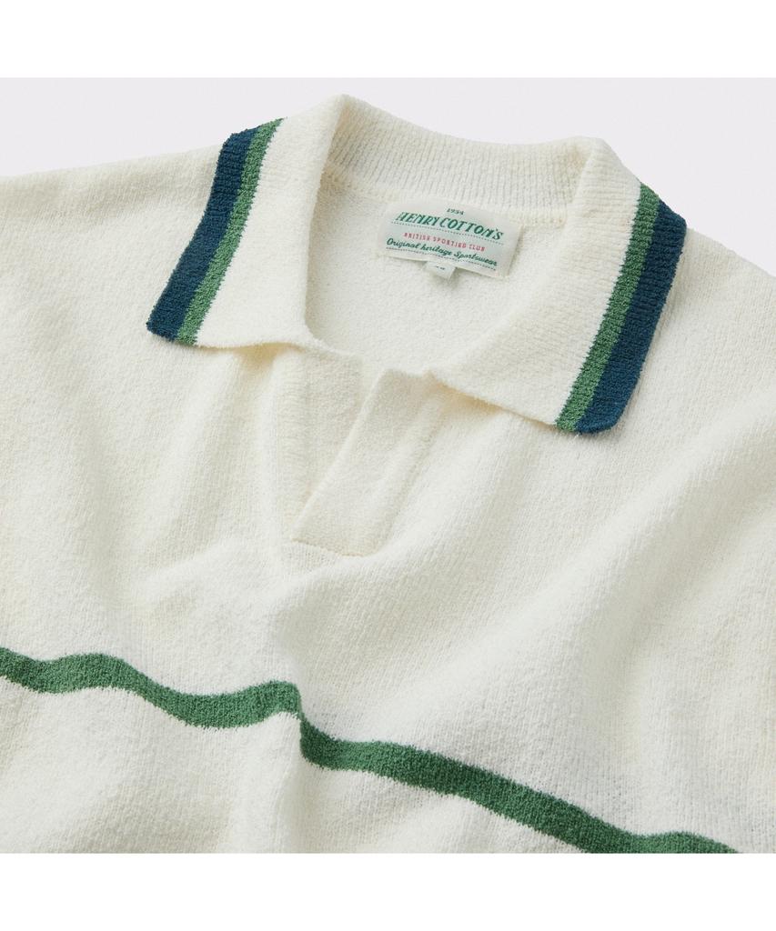 Henlikoteun [British Sporting Club] Stripe Short-Sleeves Open-Polo Knit Abwam26761Whx