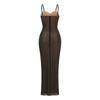 European and American Rhinestone Spaghetti Strap Mesh Evening Gown - Sexy Slim Fit Hip Hugger Skirt for Nightclub and Banquet Parties