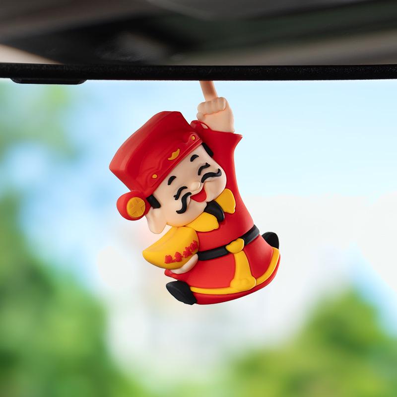 2025 New Year Car Pendant: God of Wealth Rearview Mirror Ornament for Festive Safety and Wealth Attraction