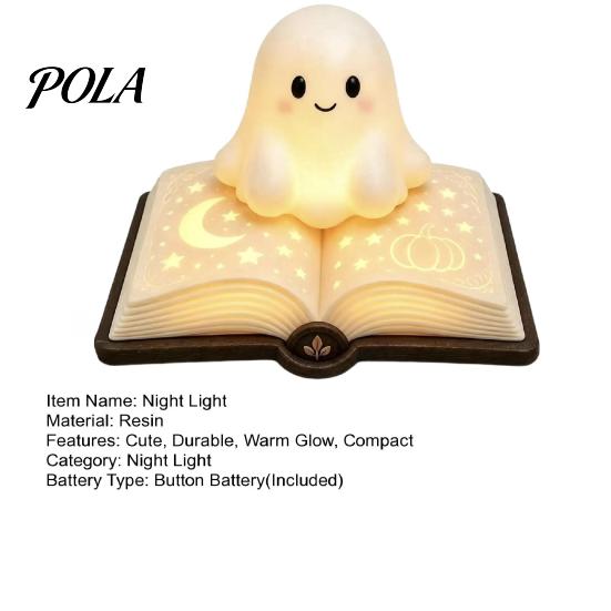 Safe Bedside Lamp for Kids Magic Book Ghost Night Light, Resin Tabletop Warm Glow with Moon Gift Lovers Star Relief, Cute Sleeping Light Bedroom,