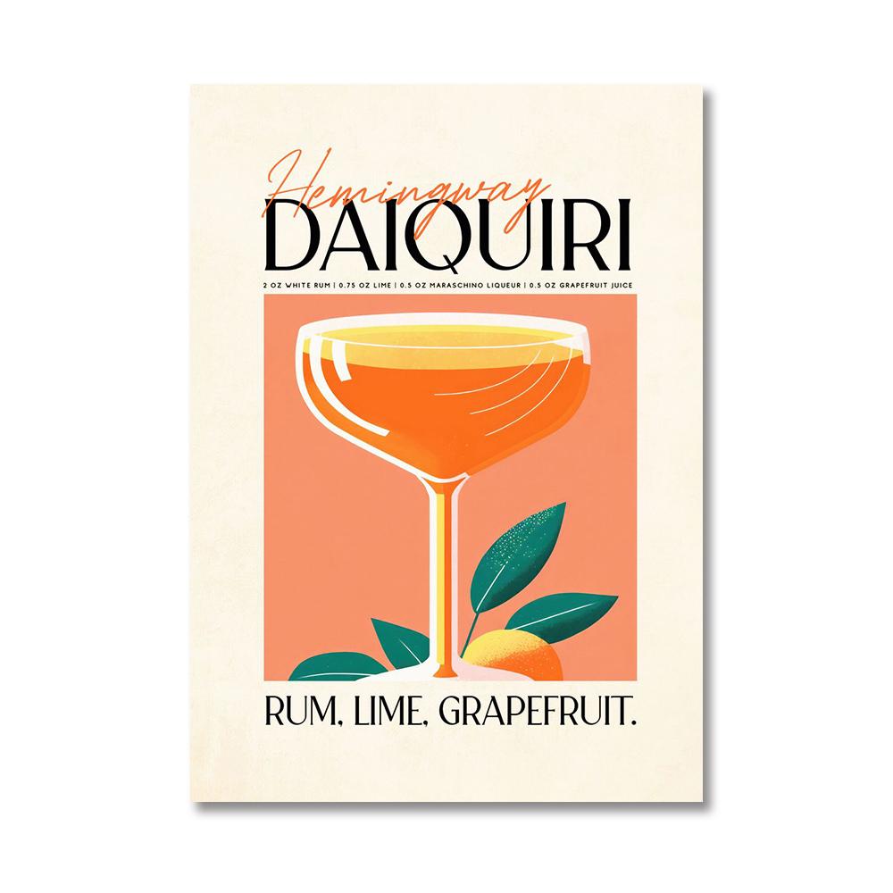 Cartoon Cocktail Drinks Negroni Daiquiri Posters Retro Mojito Canvas Prints Wall Art Painting Pictures Bar Kitchen Home Decor