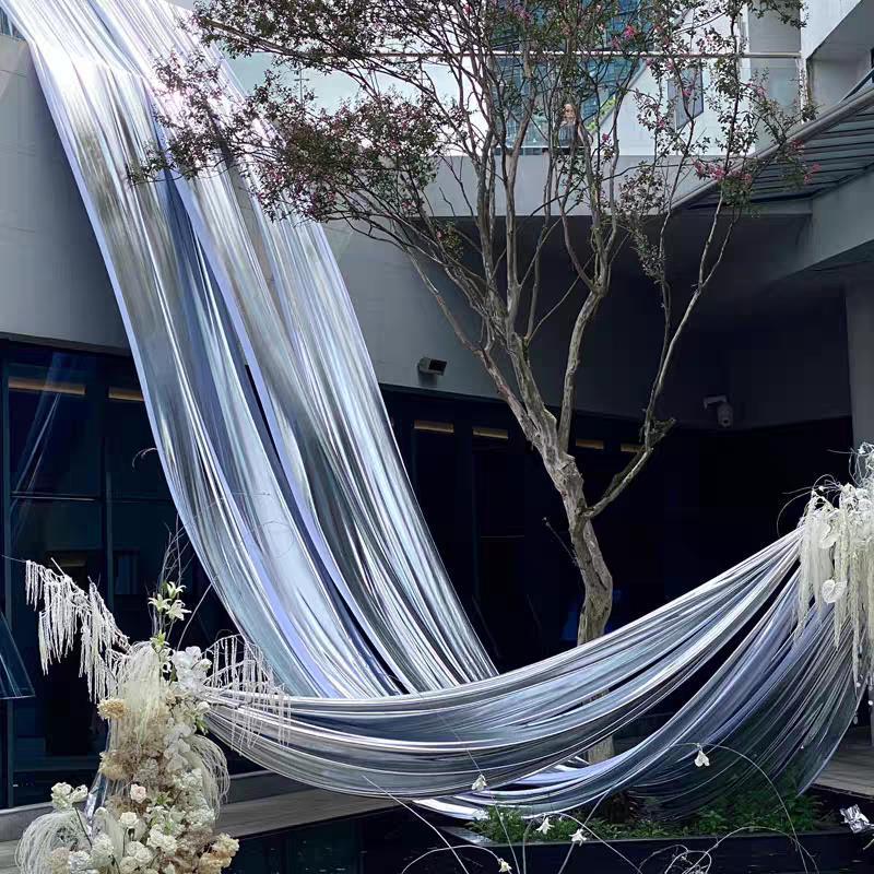 

Golden Festival Wedding Backdrop: Shiny Silver Elastic Drape & Cloth Fabric Tablecloth Silver [1.5m wide per meter] continuous