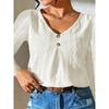 QICED Women's Fashion Casual Solid Color Print Long Sleeve V Neck Blouses & Shirts