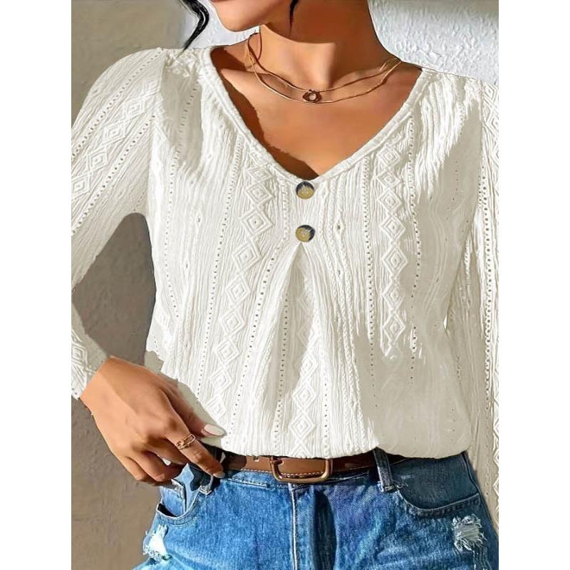 

QICED Women s Fashion Casual Solid Color Print Long Sleeve V Neck Blouses & Shirts Unique design XXL білий