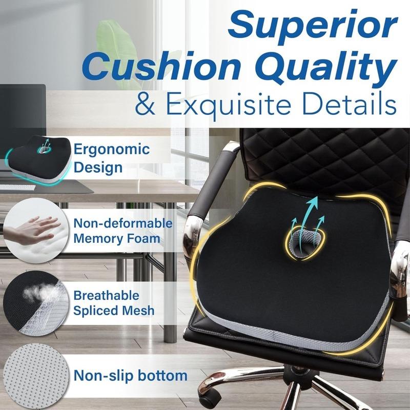 Ergonomic Memory Foam Car Seat Cushion, Anti-Pressure Hip Support Pad for Long Driving