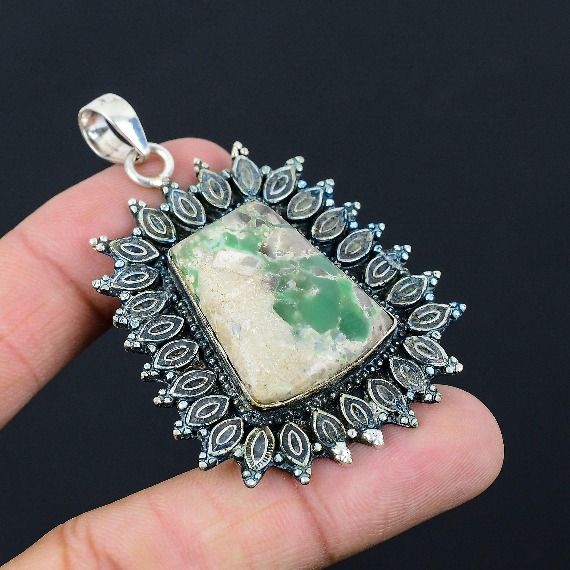 Trillion Variscite Gemstone Sterling Silver Handmade Daughter Pendant Jewelry