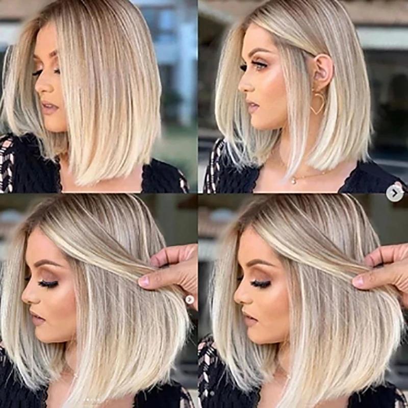 Peruci WHIMSICAL W Păr Sintetic Mix Culoare Blonduiri Păr Ondulat Bob Femei Cărare pe Mijloc Peruci Cosplay Fibră Rezistentă la Căldură pentru Femei