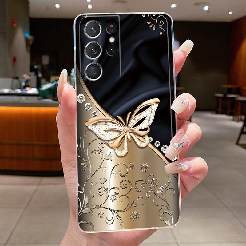 For Samsung S21 Ultra Case Clear Casing Fashion Butterfly Flower Soft TPU Silicone Cover For Samsung Galaxy S20 Ultra Phone Case
