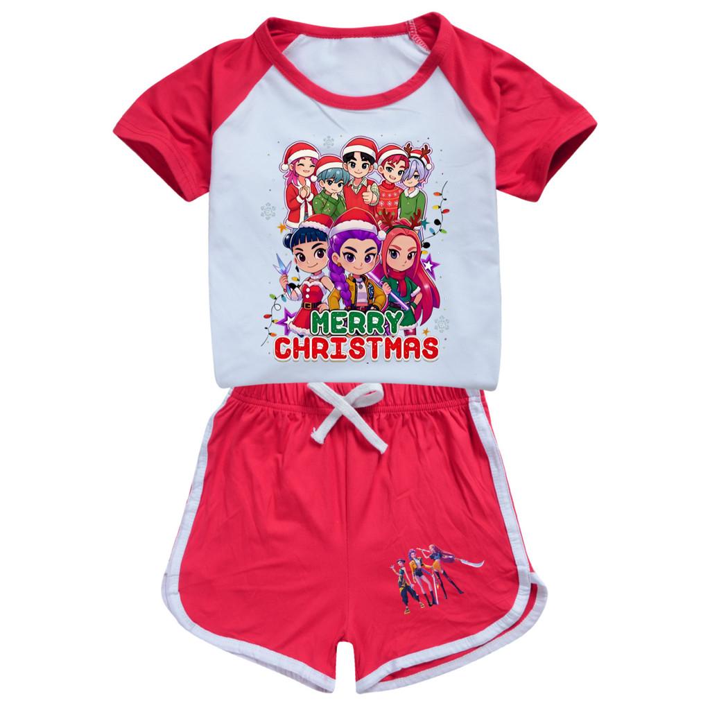 5099 Kids Girls Christmas POP Rumi Zoey Mira Print T-shirt Shorts Sport Tracksuit Clothes Set