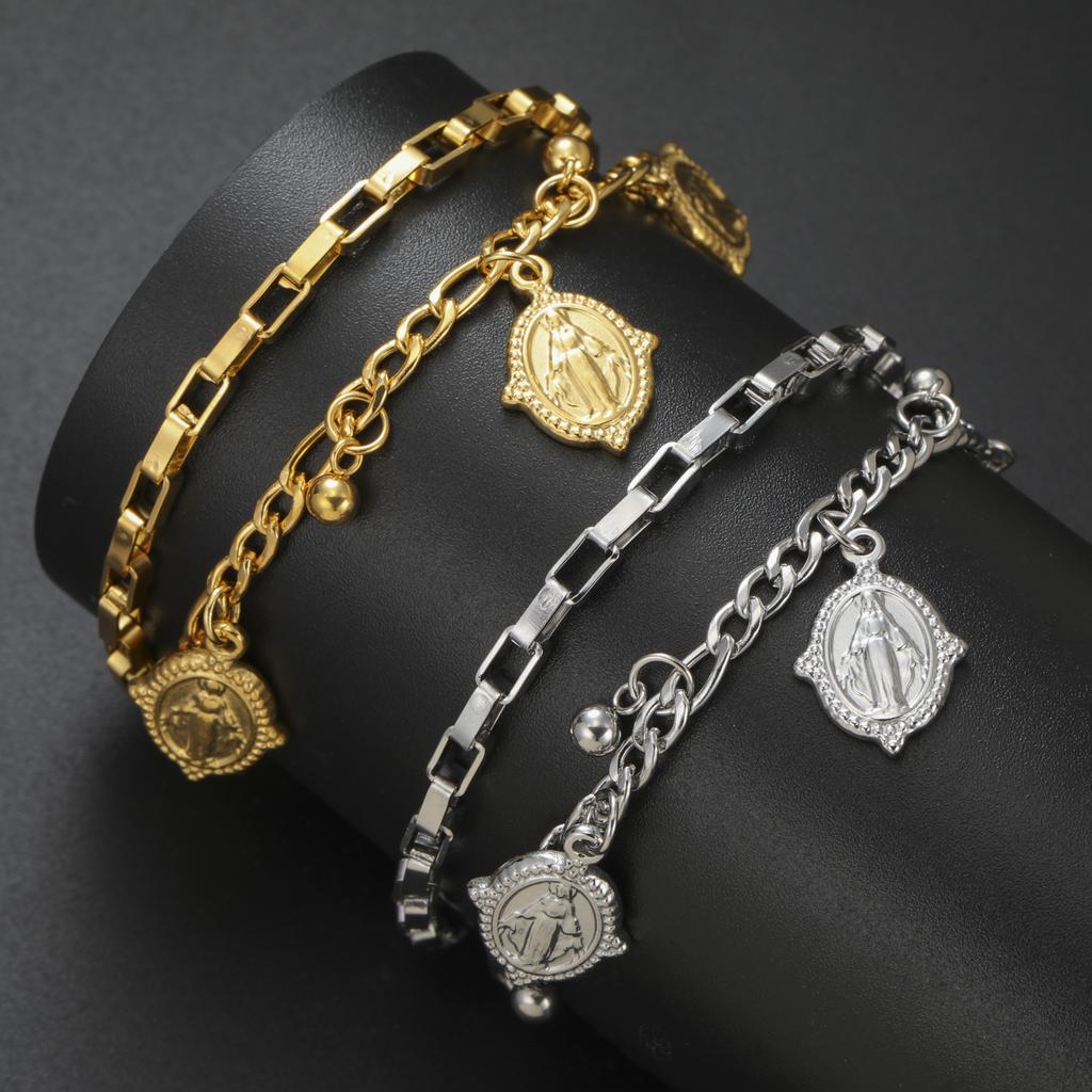 Bracciale Vergine Maria Benedetta Jeshayuan per Donna Colore Oro Braccialetti Madonna Amuleti Cristiani in Acciaio Inossidabile Gioielli Regalo