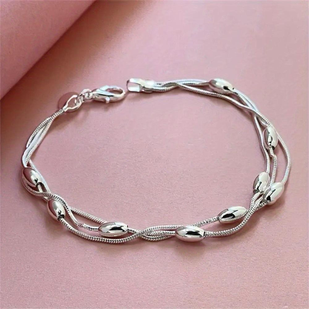 Silver Color Bracelet Beads Fashion Charm Jewelry Gift