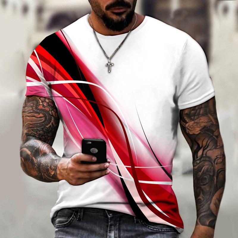 Summer Short Sleeve T-Shirt Men s, Colorful Vertical Stripe Digital Printing Men s T-Shirt S