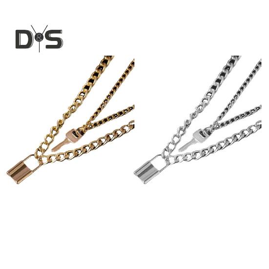 Women Necklace Smooth Two Layers Key And Lock Pendant Hollow Chain Retro Stainless Individual Clavical Necklace Neck Decoration Jewelry