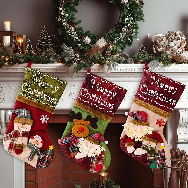 Christmas Stocking Classic Large Stockings Santa, Snowman, Reindeer Xmas Character For Family Holiday Christmas Party Decoration