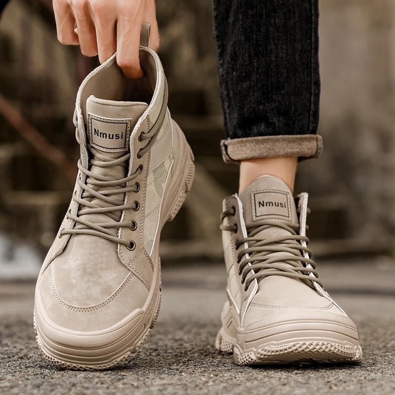 Fashion Men Ankle Boots Outdoor Hiking Shoes Non Slip Casual Walking Sneakers Leisure Boots Lightweight Breathable Work Boots