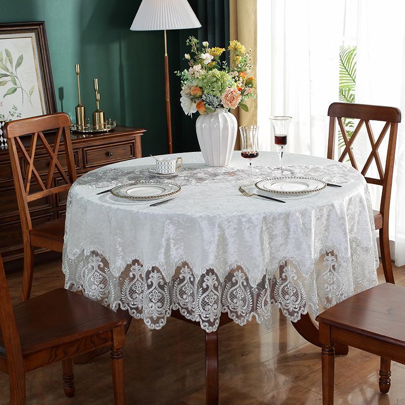 Round Tablecloth Green Golden Velvet Table Cover Dining Table Cloths Embroidery Lace Flower House Towel Chair Cover Dust Cover