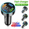 250W 5 Ports Car Charger Fast Charging PD QC3.0 USB C Car Phone Charger Adapter With Voltage For iPhone Samsung Huawei Xiaomi
