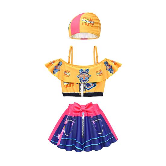 Children's Swimsuit Two Piece Set Girls Swimwear All Over Print Racerback Top
