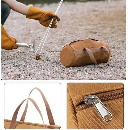 Outdoor Camping Tools Bag with Handle, Tent Stake Peg Rope Storage Pouch, Waterproof Canvas Hiking Gear Organizer Tote with Zipper