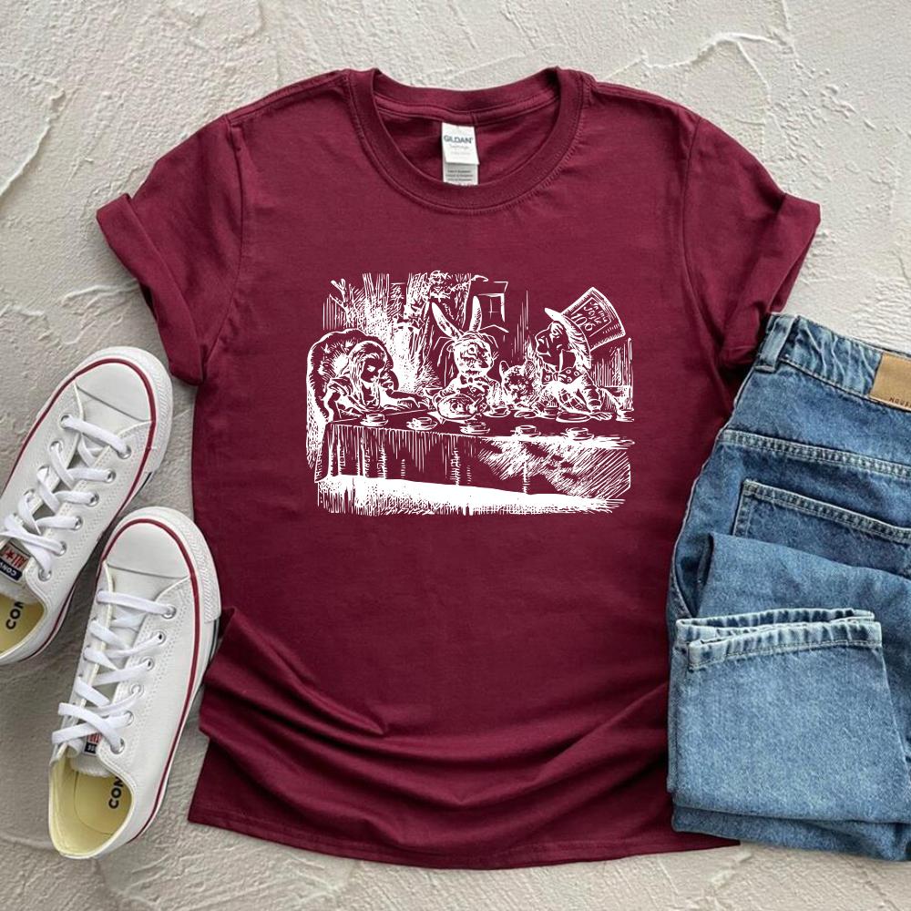 Alice Wonderland T Shirt Mad Hatter Vintage Illustration Tee Cute Trendy Unbirthday Party Shirt Mom Shirt Aunt Tee Casual Tops