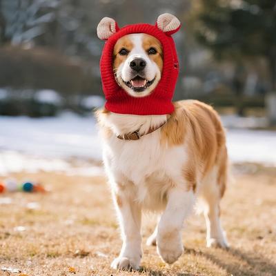 Niedliche Hundeohrenschützer Gehörschutz Gestrickte Mützen Haustier Hals Ohrwärmer für den Winter Strickmütze zur Beruhigung bei Angst für Hund Katze
